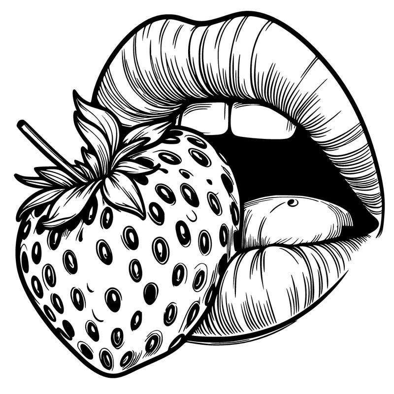 realistic lips eating strawberry