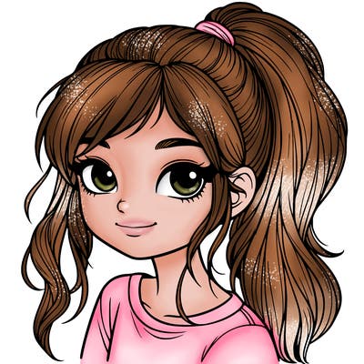 realistic girl with ponytail