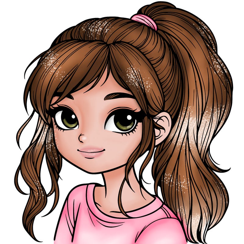 realistic girl with ponytail