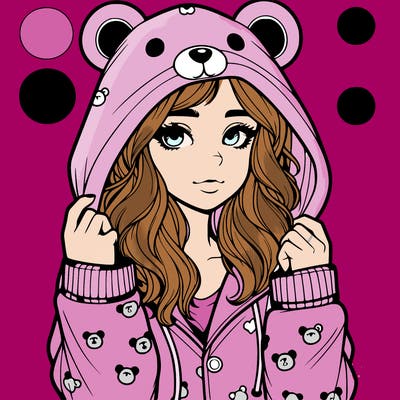 realistic girl in a animal pjs hoodie