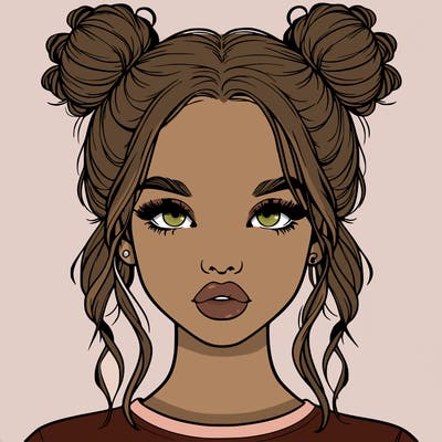 realistic girl with two buns in hair and lips
