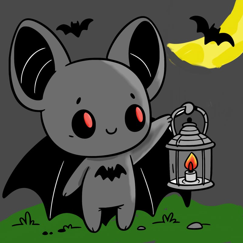 a bat holding a tiny lantern