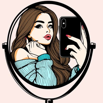 realistic girl taking mirror selfie beautiful