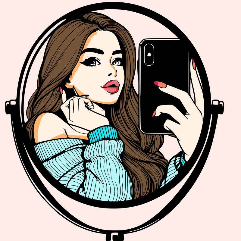 realistic girl taking mirror selfie beautiful