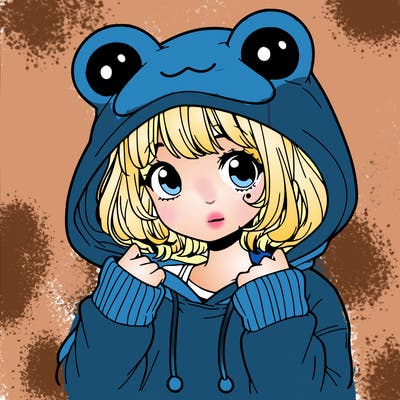 a cute teenage girl wearing a frog hoodie