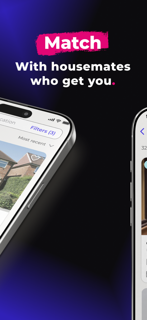 Interfaz de la aplicación Roome que muestra la búsqueda de compañeros de piso para estudiantes