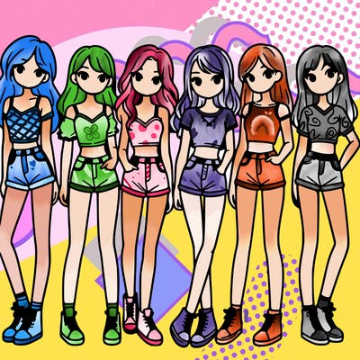 a group of girls wearing crop tops and shorts