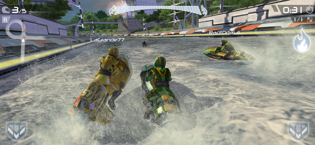 Riptide GP2 - Competitive online hydro jet racing gameplay in Riptide GP2 featuring multiple racers on a futuristic water track
