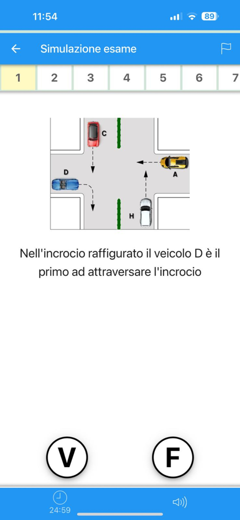 iPatente Quiz - Driving license exam simulation on iPatente Quiz showing a road intersection priority question