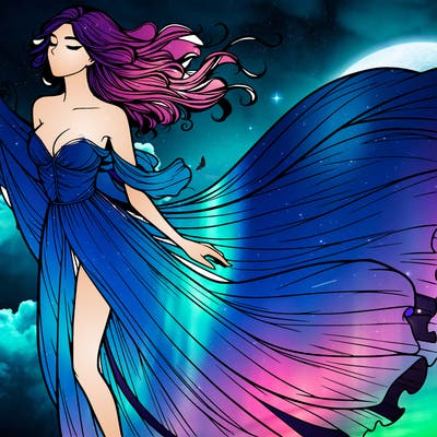 realistic woman in dress flowing the the wind