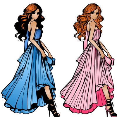 realistic fashion girl in flowing dress