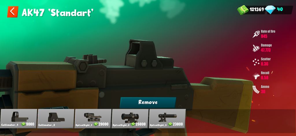 Tactic Shot: FPS Pixel Shooter - Weapon customization screen in Tactic Shot showing AK47 attachments and stats