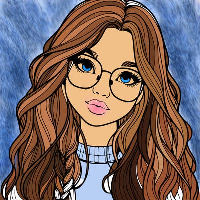 girl with long hair and freckles and glasses realistic