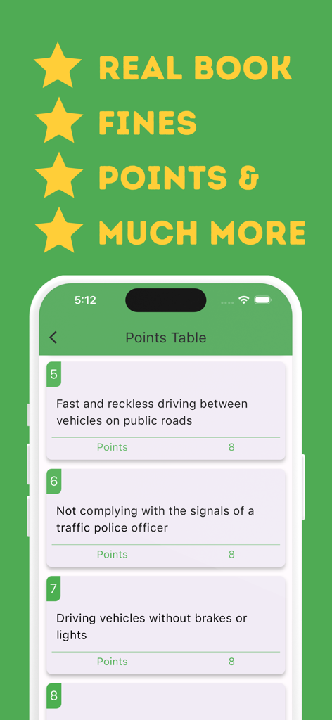 사우디 운전면허 Dallah 앱의 벌점표 화면, 교통 위반 및 벌금 표시