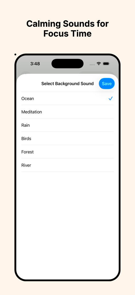 HoppityClock: Kids Timer - Selection screen for calming background sounds in HoppityClock app