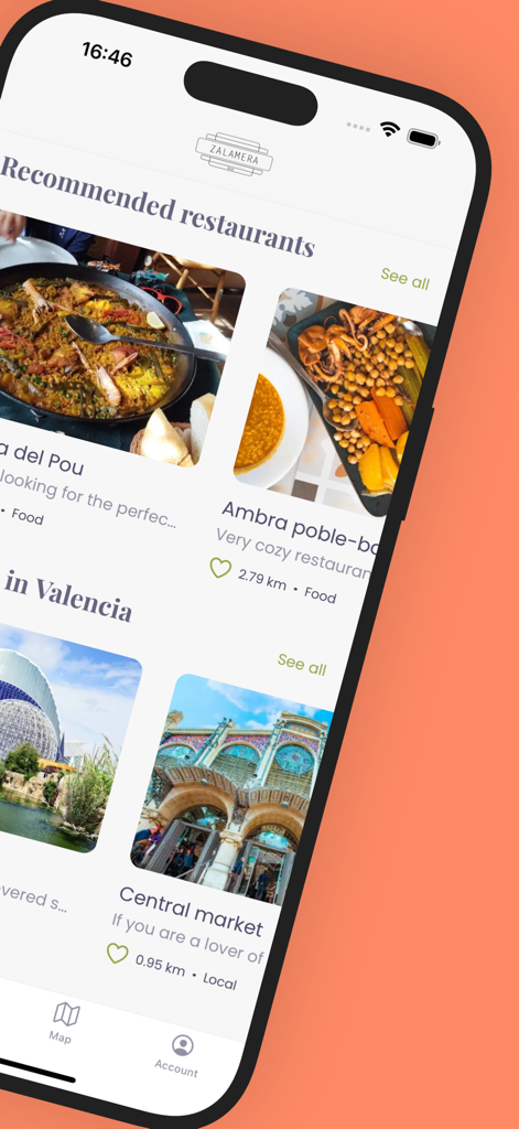 Concierge Friend app interface showing local restaurant and sightseeing recommendations
