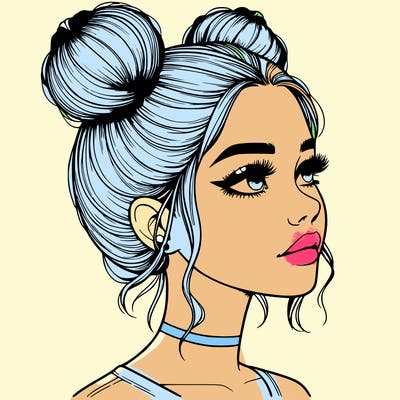 realistic girl with buns on the top of her head