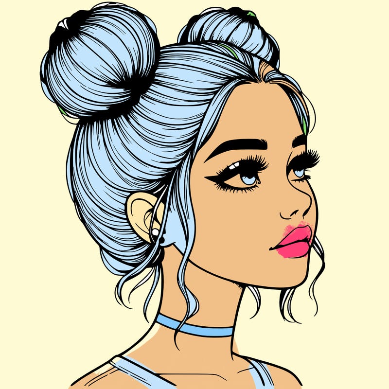 realistic girl with buns on the top of her head