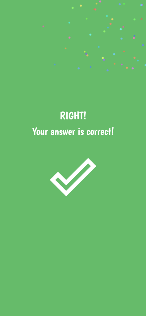 PanQuiz! - PanQuiz app screen showing a correct answer message with a checkmark and confetti