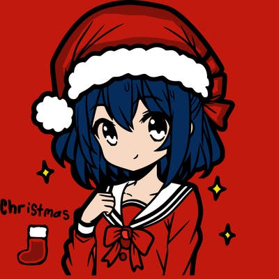 anime girl wearing a santa hat