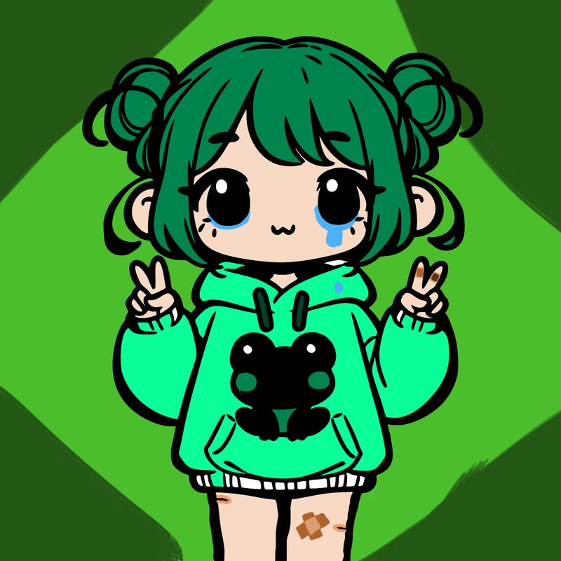 a cute girl with a frog sweat shirt