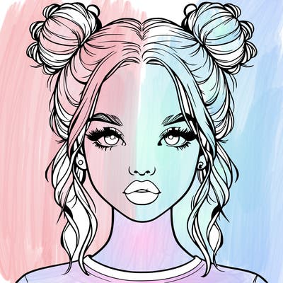 realistic girl with two buns in hair and lips