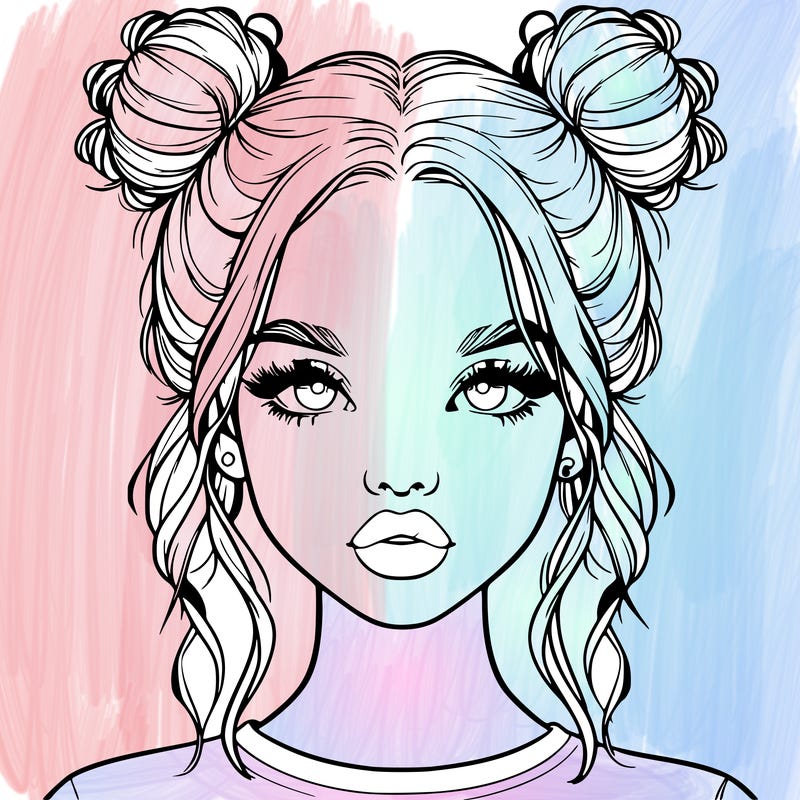 realistic girl with two buns in hair and lips