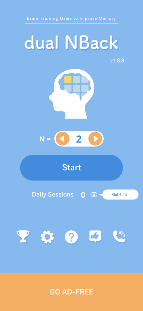 Dual N-Back: Brain-Training - レベル選択と開始ボタンを備えた、Dual N-Back脳トレアプリのメインメニュー