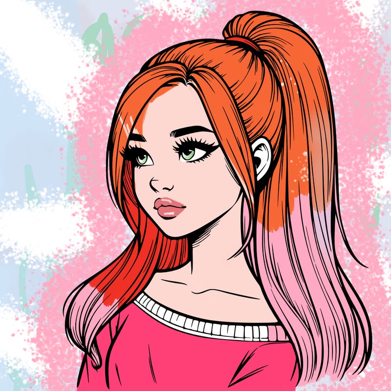 realistic girl with a high ponytail