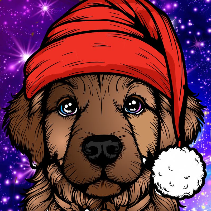 realistic dog with a christmas hat