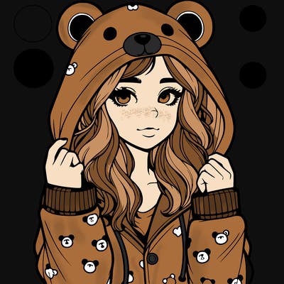 realistic girl in a animal pjs hoodie