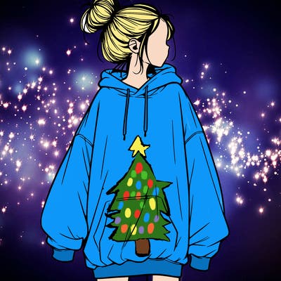 realistic girl with a oversized sweatshirt on and a bun