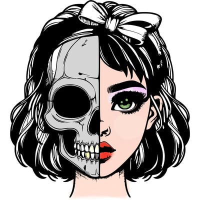 realistic girl with half skull mask