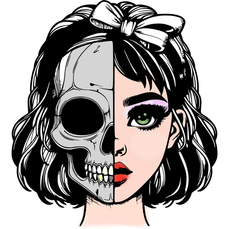 realistic girl with half skull mask