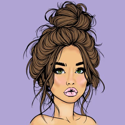 realistic girl with a messy bun and she has lips