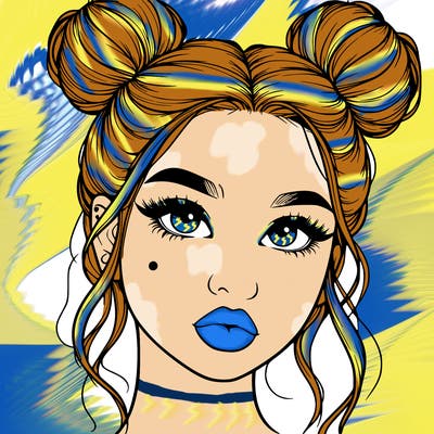 realistic girl with two buns on her hair and lips