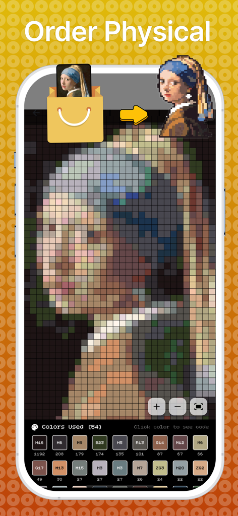 BeadHub - BeadHub app interface converting a classic painting into a pixel art pattern for physical crafts