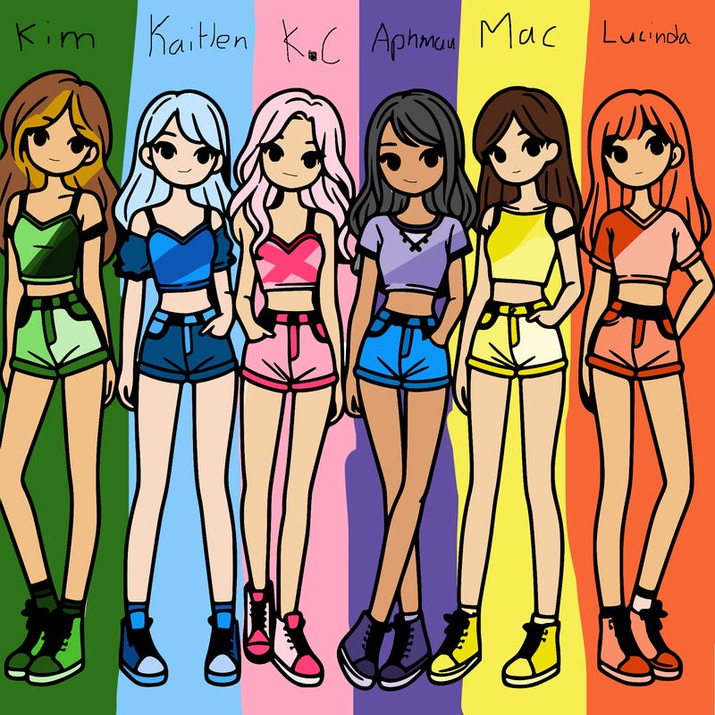 a group of girls wearing crop tops and shorts