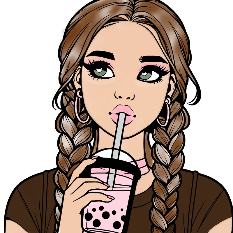 realistic girl with braided hair drinking boba