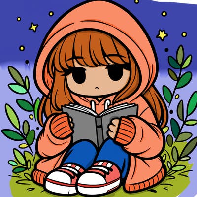 girl in oversized hoodie reading a book