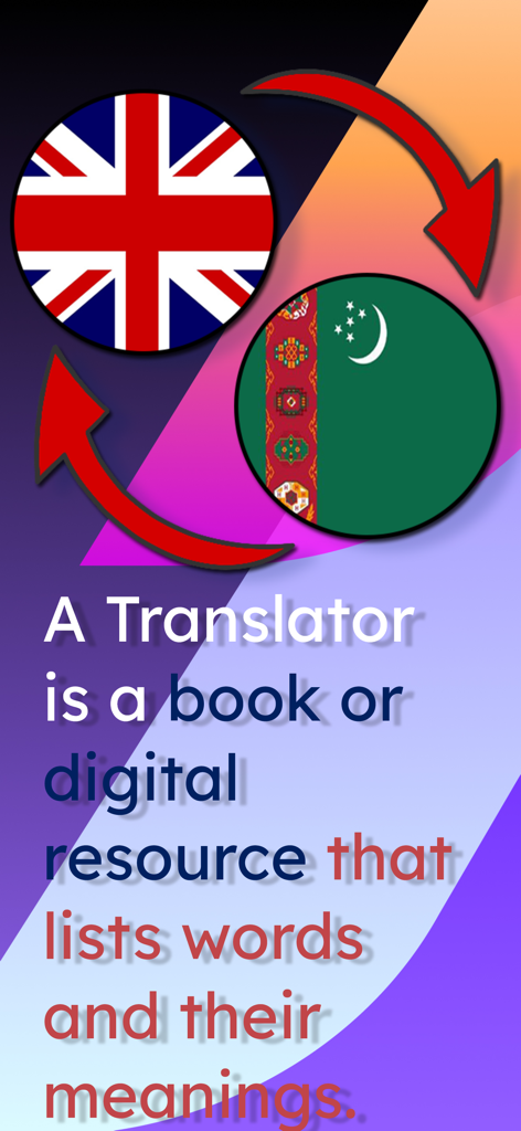 English and Turkmenistan flags representing a two way translator app