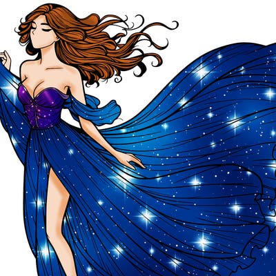 realistic woman in dress flowing the the wind