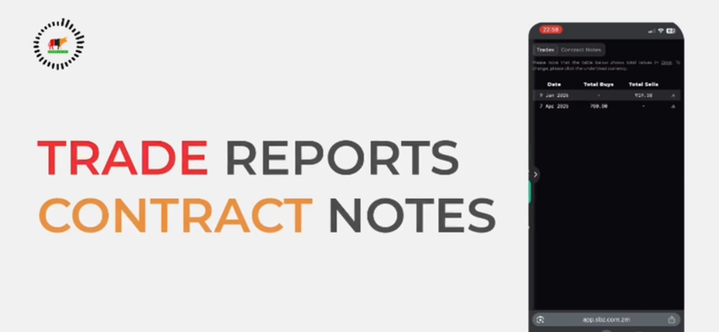SBZ Digital - Trade reports and contract notes interface in the SBZ Digital investment app