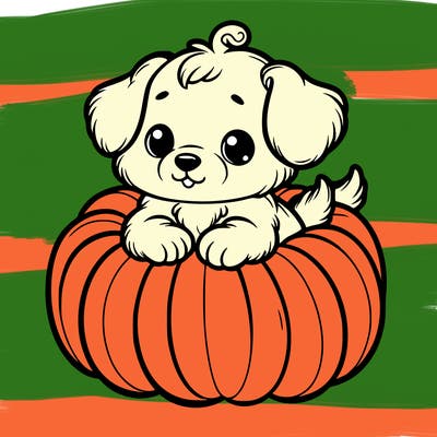 cute little puppy in a pumpkin