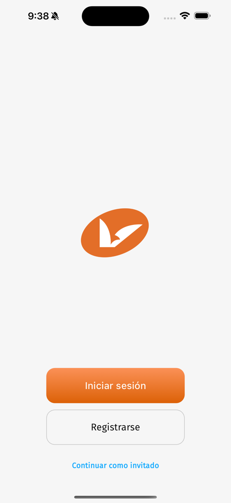 VCV APP - VCV APP welcome screen with login and registration buttons in Spanish