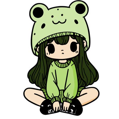 a girl wearing a frog hat and some frog socks