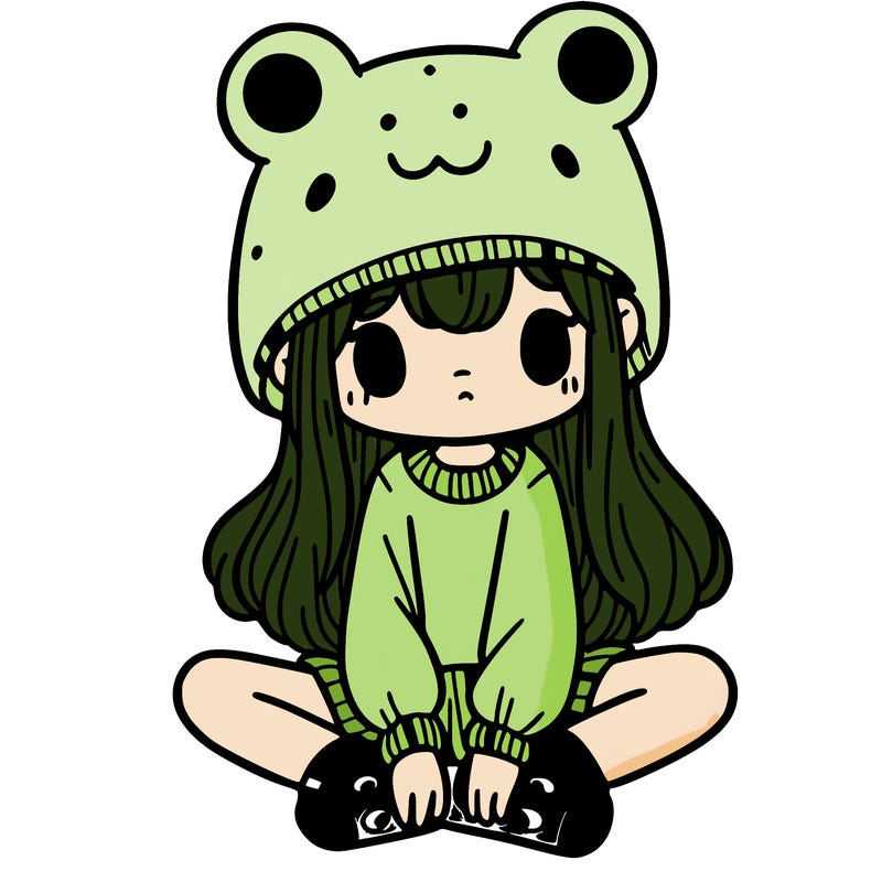 a girl wearing a frog hat and some frog socks