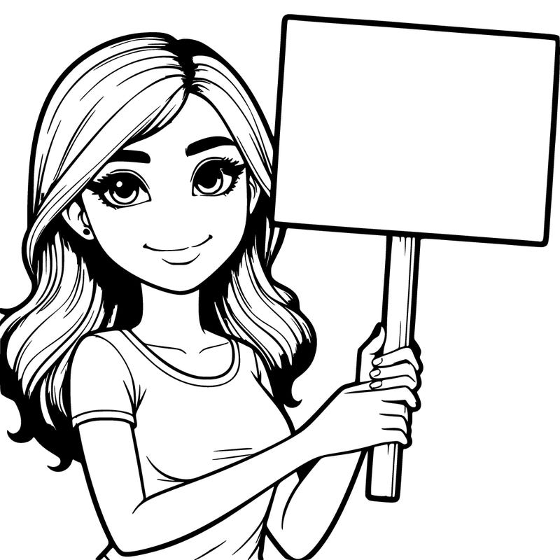 realistic girl holding up a sign