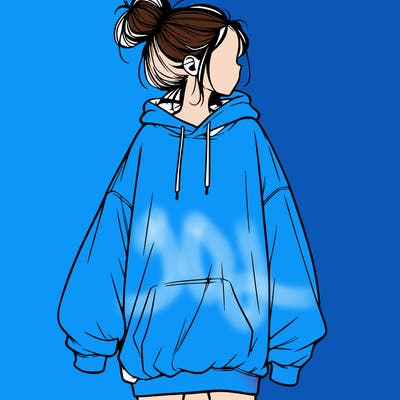 realistic girl with a oversized sweatshirt on and a bun