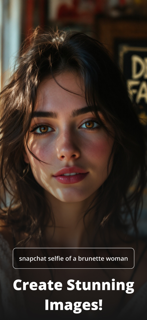 Artify: Art & Photo Generator - Un ritratto realistico generato dall'AI di una donna dai capelli castani creato utilizzando un prompt testuale nell'app Artify